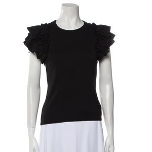 Veronica Beard Black Ruffle Sleeve Short Sleeve Top